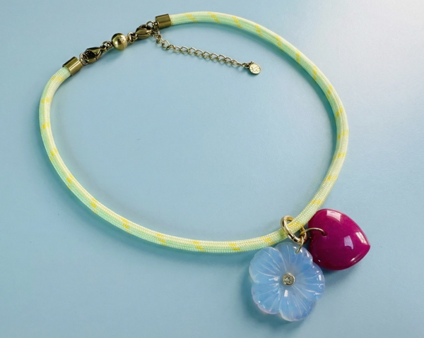 Blakely Yellow Cord Necklace - Flower/Heart