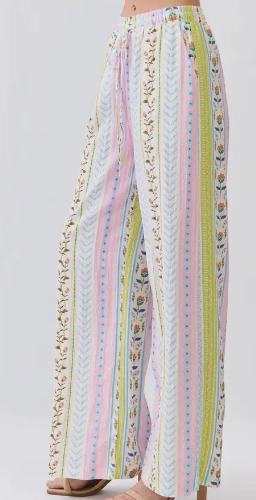 Stripes and Flowers Wide Leg Pants