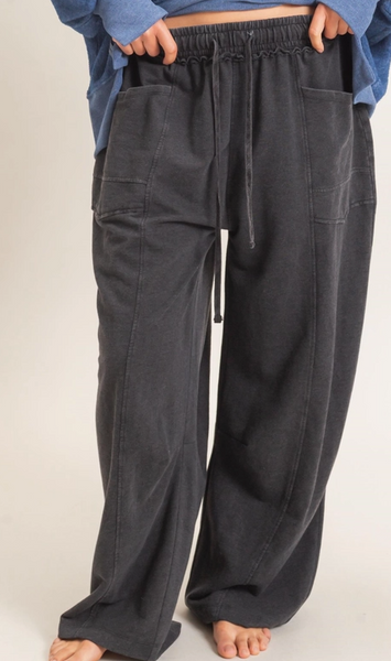 Black Mineral Wash Barrel Pants