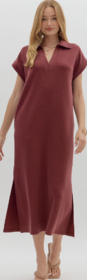Maroon Knit Pullover Midi Dress