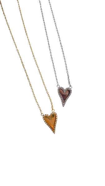 Waterproof/Stainless CZ Heart Necklace